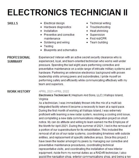 electronic technician resume|electronic technician job description resume.